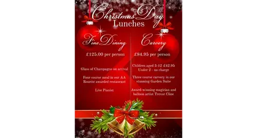 SOLD OUT - Christmas Day Carvery 2024 at Greenwoods Hotel & Spa