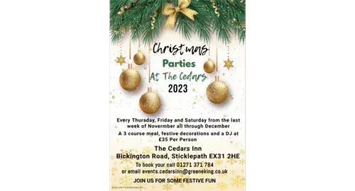 Christmas Parties at Cedars 2023 2024 at Cedars Inn Barnstaple